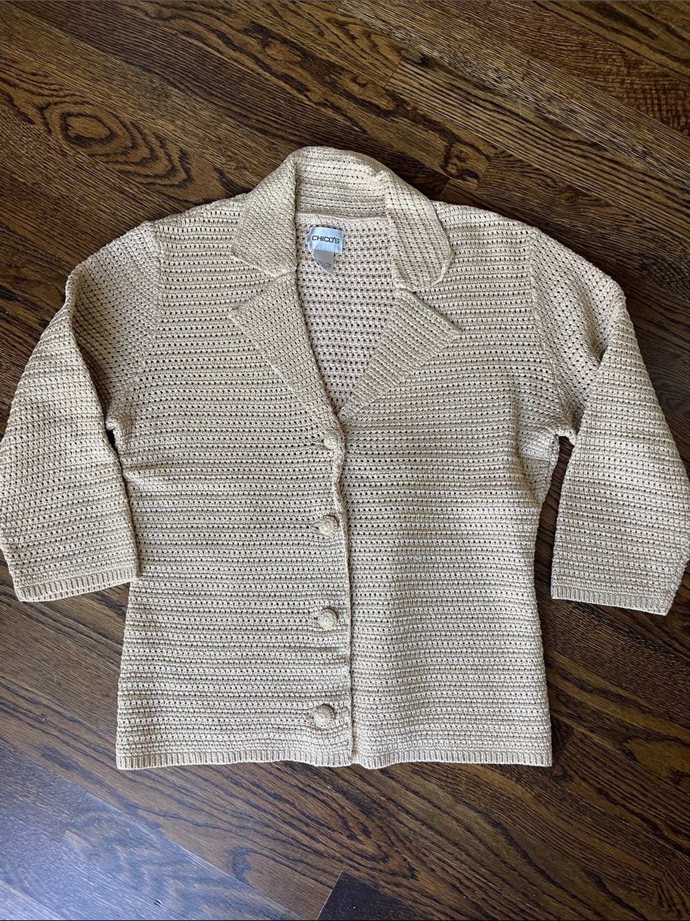 Chico's Beige Crochet Knit Cardigan